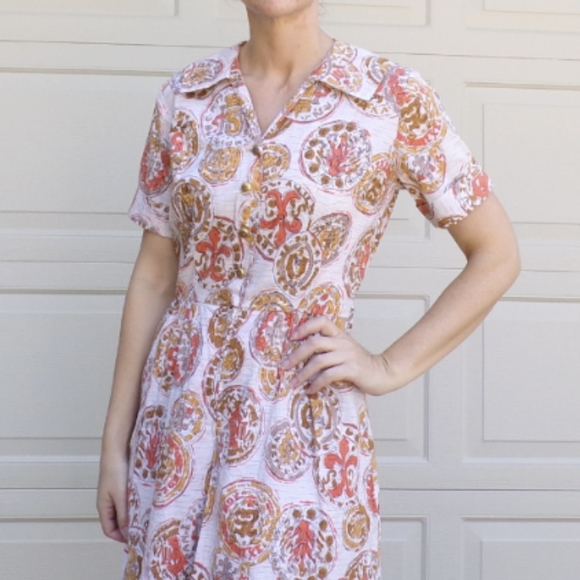 1960's MIDCENTURY CULOTTE JUMPSUIT split dress S - Picture 5 of 7